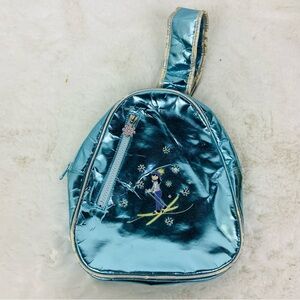 Gymboree Ski bunny embroidered Blue Metallic kids one shoulder small Backpack